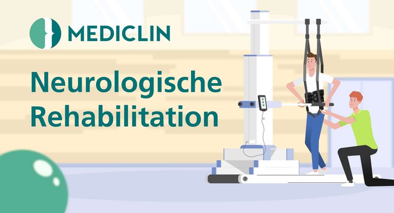 Patient im Gangtrainer, Therapeut unterstützt